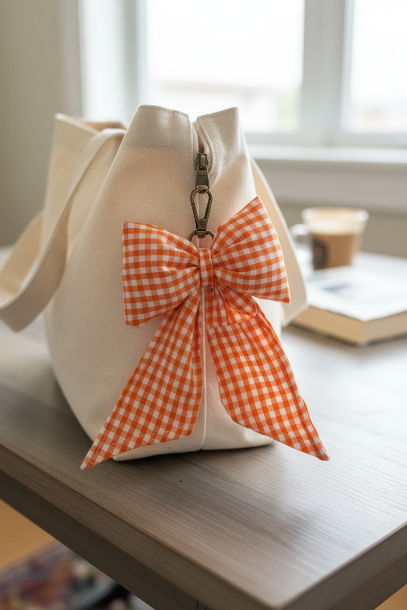 Puffy Bow lip balm bow holder-white and orange